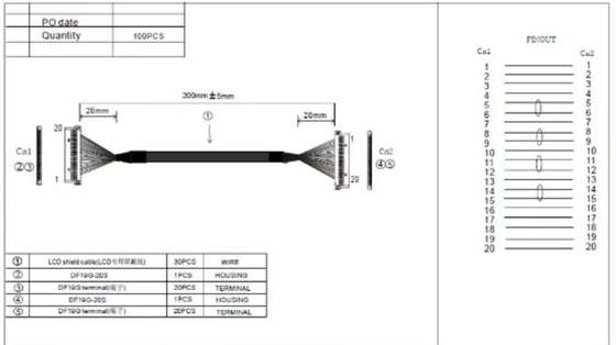 0.3mm LVDSワイヤー馬具30AWG 20 Pinケーブルのラップトップ スクリーン